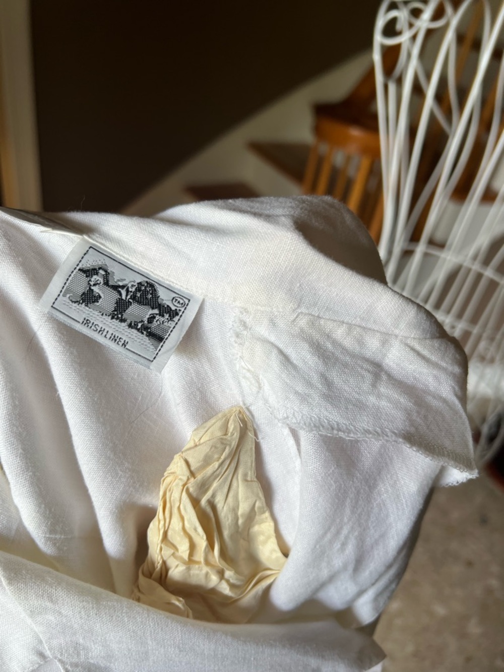 Vintage 100% Irish Linen White Button Up Peplum Top Cottagecore 90s Size S - Picture 11 of 11